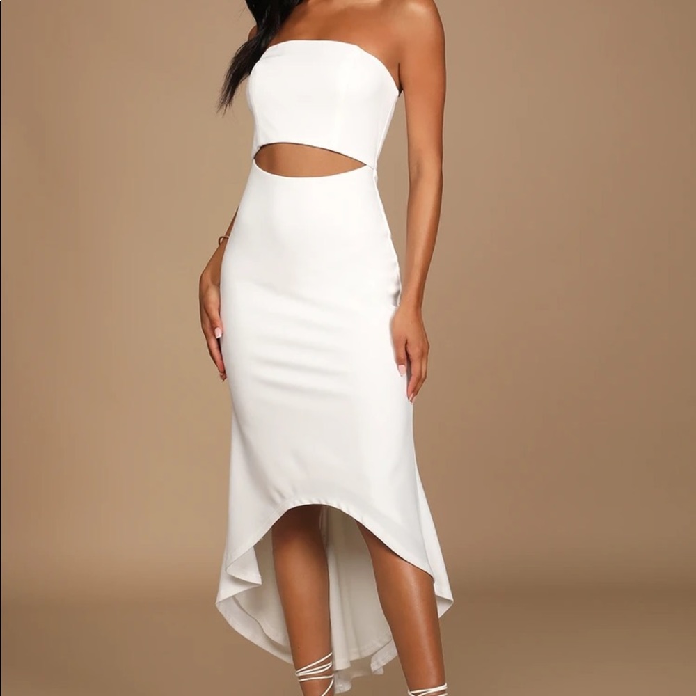 Lulu’s White Strapless Cutout High-Low Dress